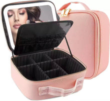 Load image into Gallery viewer, Vivalui - Makeup Bag with LED Mirror Cosmetic Travel Case: Pink