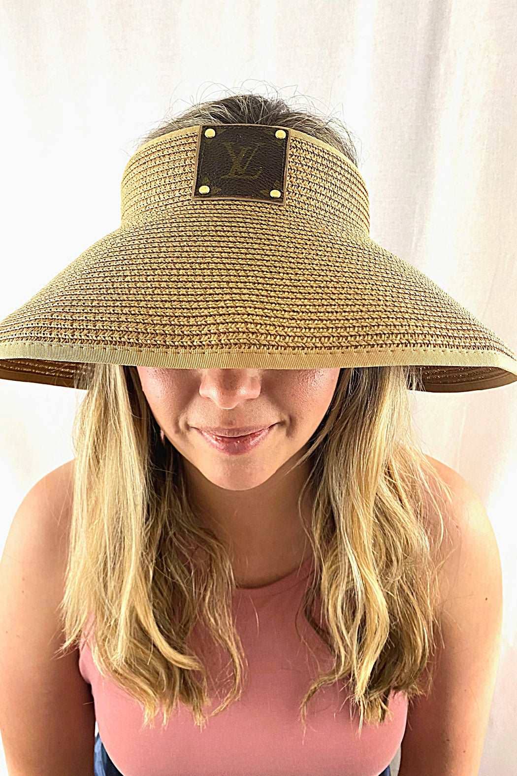Embellish Your Life - Up-cycled LV Rollable Packable Straw Visor: Tan