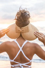 Load image into Gallery viewer, Embellish Your Life - Up-cycled LV Rollable Packable Straw Visor: Tan
