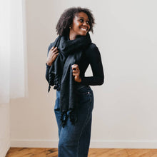 Load image into Gallery viewer, Pretty Simple - Seattle Days Fringe Scarf: Black
