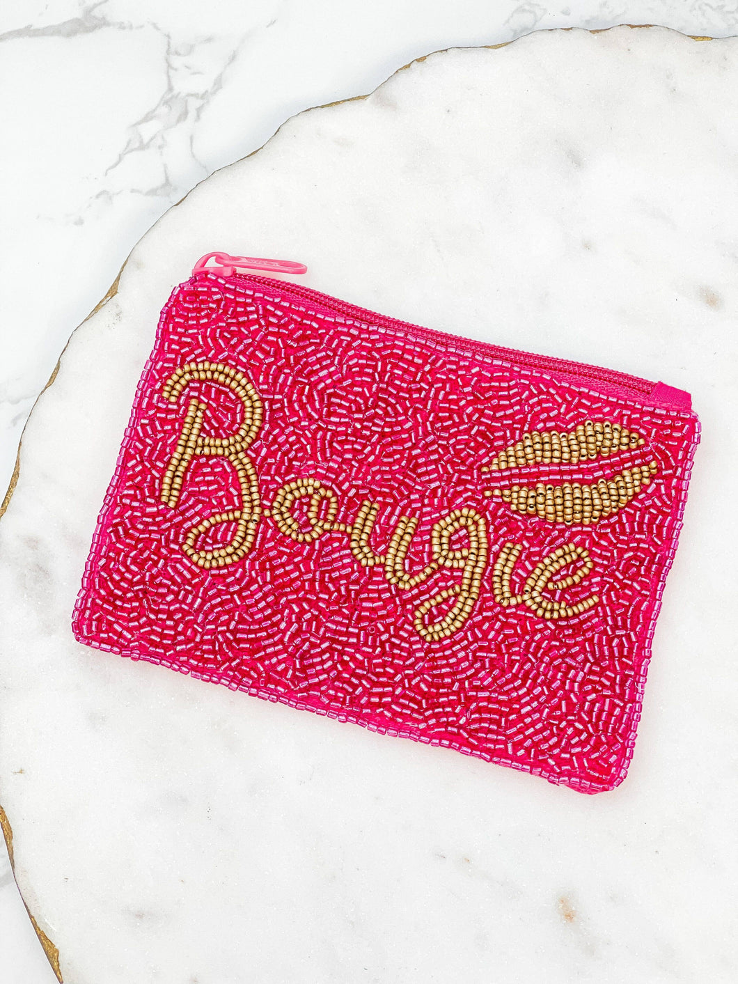 Prep Obsessed Wholesale - 'Bougie' Beaded Zip Pouch - Pink